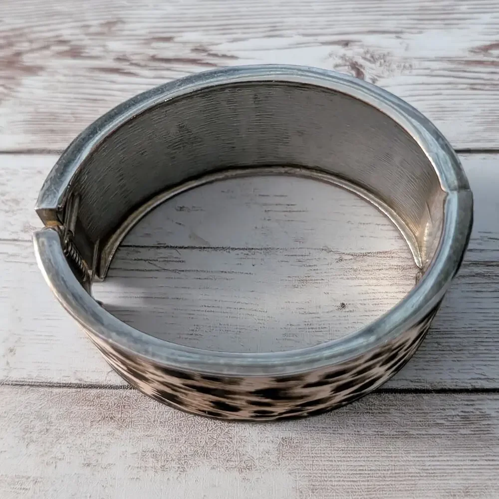 Vintage Chunky Hinged Bracelet Animal Print - Fair Condition